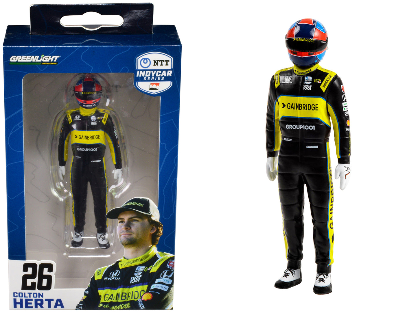 Greenlight "NTT IndyCar Series" #26 Colton Herta Driver Figure "Gainbridge - Andretti Autosport" for 1/18 Scale Models by Greenlight