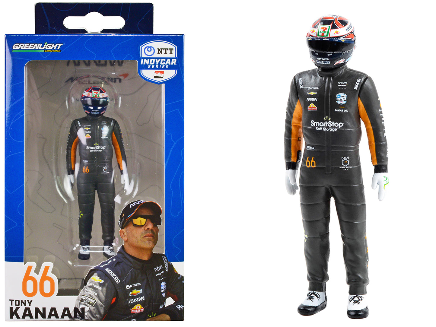 Greenlight "NTT IndyCar Series" #66 Tony Kanaan Driver Figure "SmartStop Self Storage - Arrow McLaren" for 1/18 Scale Models by Greenlight
