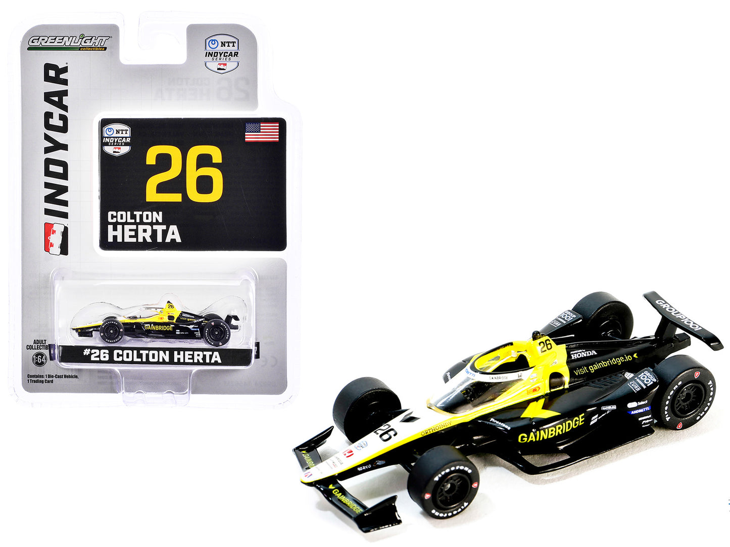 Greenlight Dallara IndyCar #26 Colton Herta "Gainbridge" Andretti Autosport "NTT IndyCar Series" (2024) 1/64 Diecast Model Car by Greenlight