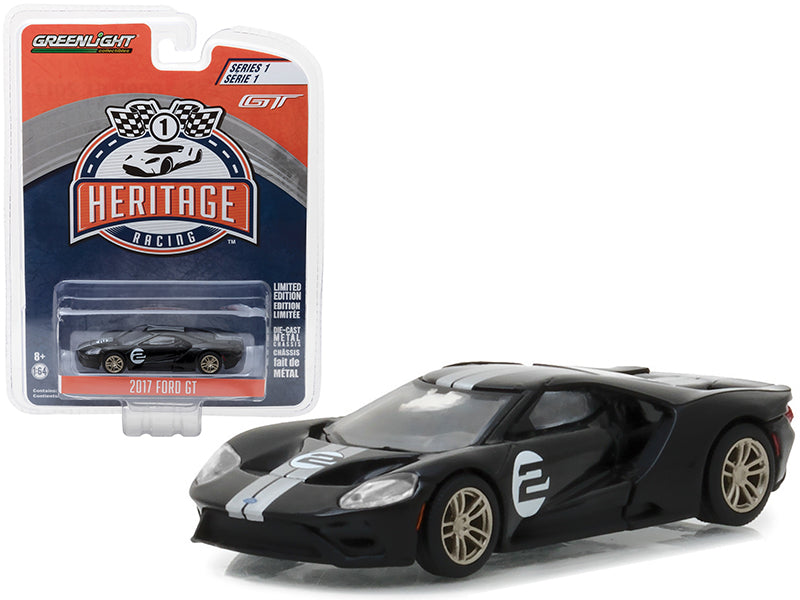Greenlight 2017 Ford GT Black #2 - Tribute to 1966 Ford GT40 MK II #2 Racing Heritage Series 1 1/64 Diecast Model Car by Greenlight
