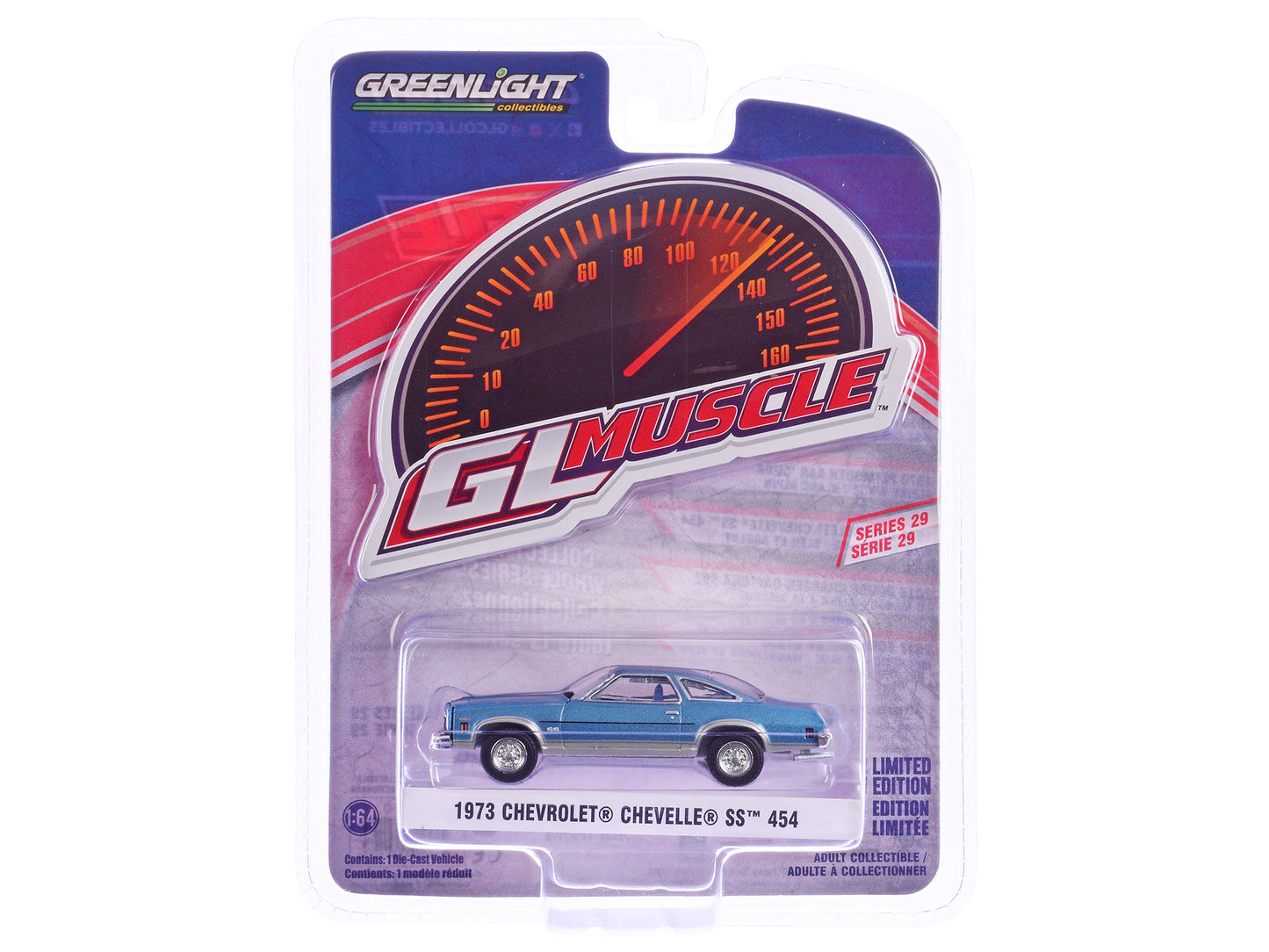 Greenlight 1973 Chevrolet Chevelle SS 454 Light Blue Metallic and Silver "GreenLight Muscle" Series 29 1/64 Diecast Model Car by Greenlight