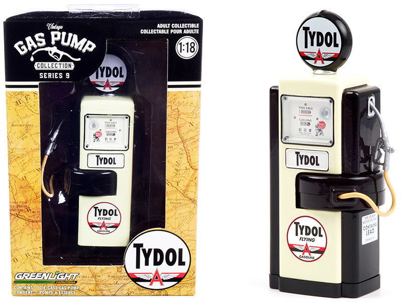 Greenlight 1948 Wayne 100-A Gas Pump "Tydol Flying Gasoline" Black and Cream "Vintage Gas Pumps" Series 9 1/18 Diecast Model by Greenlight