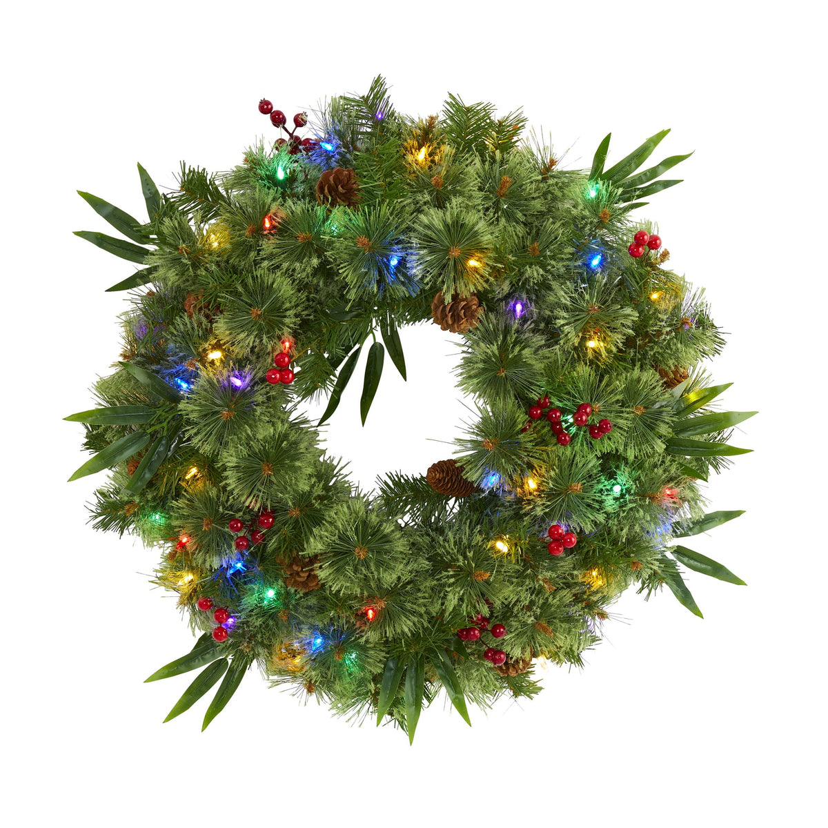 24" Wreath 100 TIPS 50 Multi LED Lite berry & pine cone