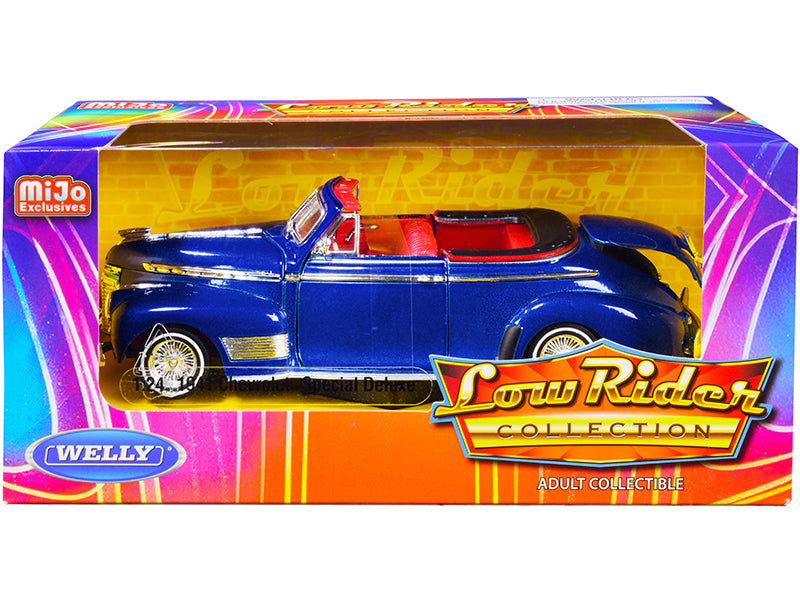 Welly 1941 Chevrolet Special Deluxe Convertible Candy Blue Metallic with Red Interior "Low Rider Collection" 1/24 Diecast Model Car by Welly
