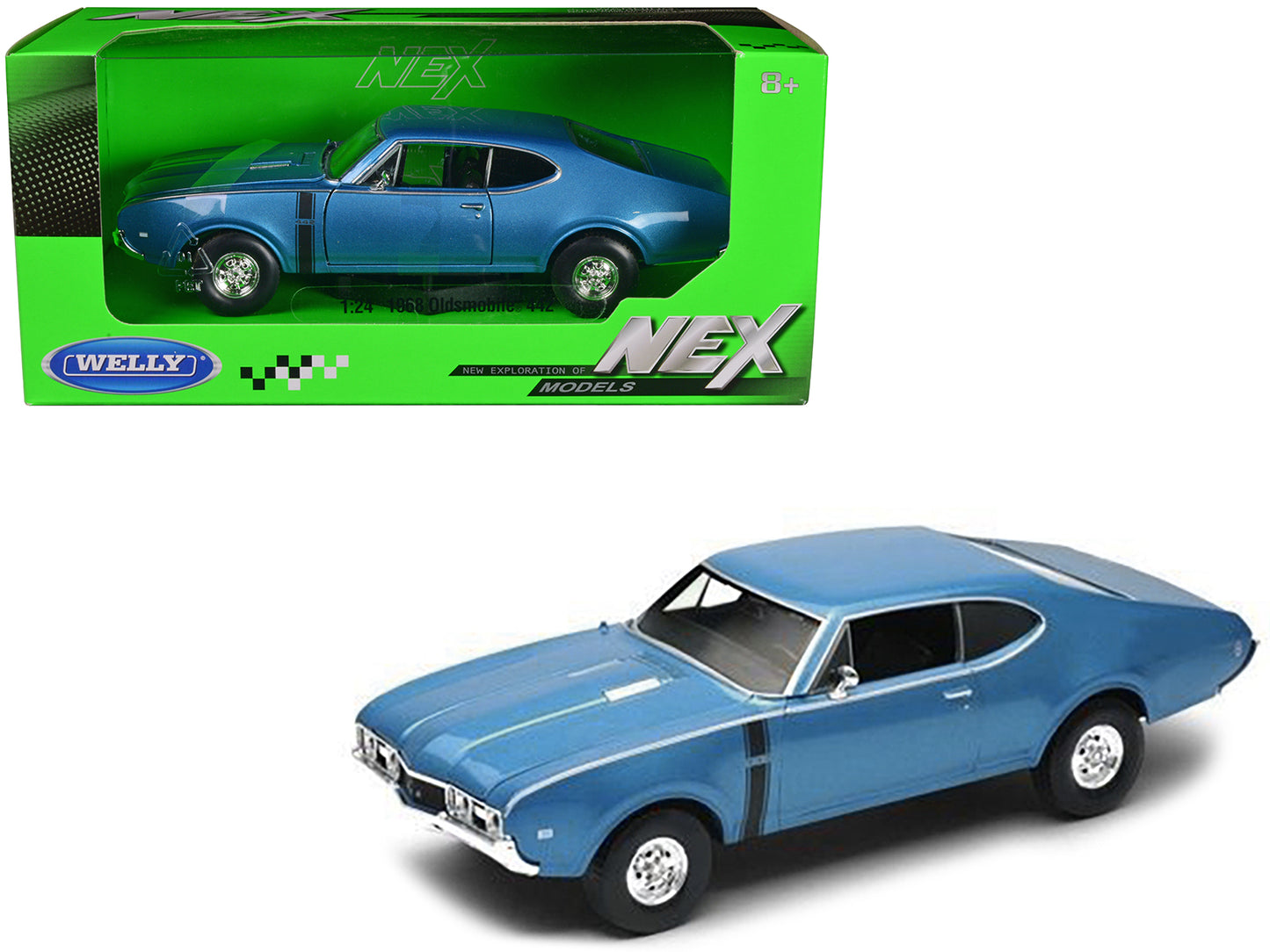 Welly 1968 Oldsmobile 442 Blue Metallic 1/24 Diecast Model Car by Welly
