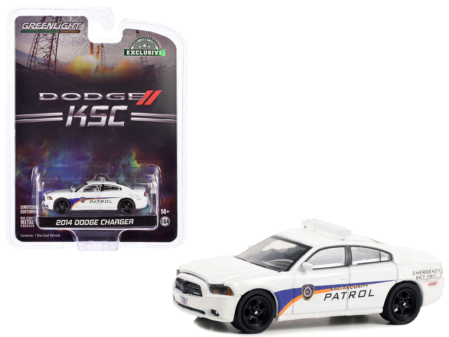 Greenlight 2014 Dodge Charger White "Kennedy Space Center (KSC)" Security Patrol "Hobby Exclusive" Series 1/64 Diecast Model Car by Greenlight