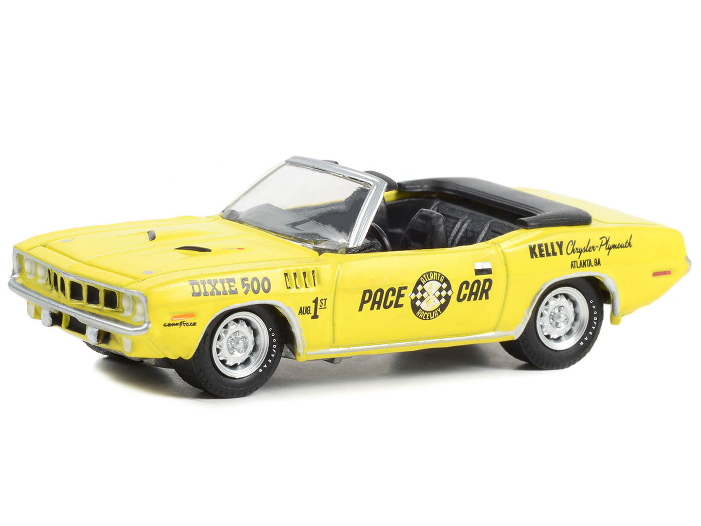 Greenlight 1971 Plymouth Barracuda Convertible "Dixie 500 Pace Car" Yellow "Hobby Exclusive" Series 1/64 Diecast Model Car by Greenlight