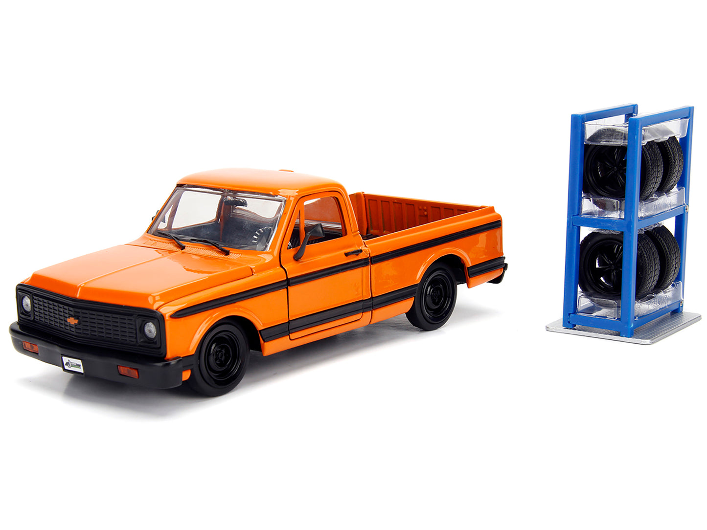 Jada 1972 Chevrolet Cheyenne Pickup Truck Orange with Black Stripes and Extra Wheels "Just Trucks" Series 1/24 Diecast Model Car by Jada