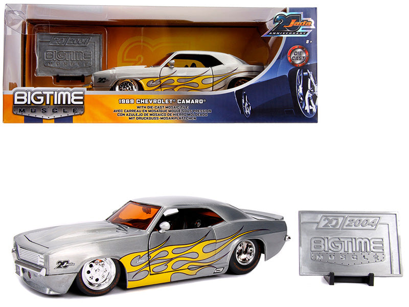 Jada 1969 Chevrolet Camaro Raw Metal with Yellow Flames "Bigtime Muscle" "Jada 20th Anniversary" 1/24 Diecast Model Car by Jada