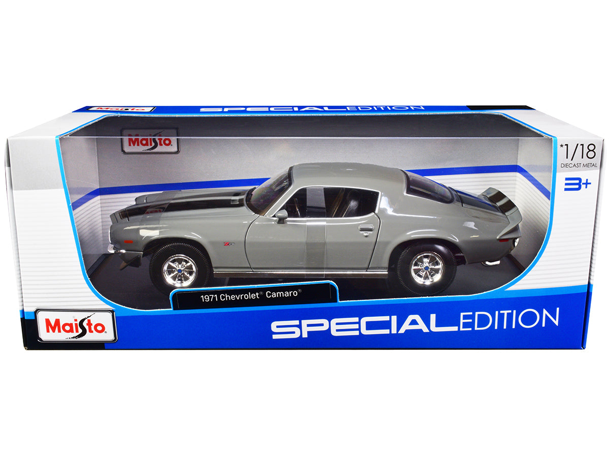 Maisto 1971 Chevrolet Camaro Gray with Black Stripes "Special Edition" 1/18 Diecast Model Car by Maisto