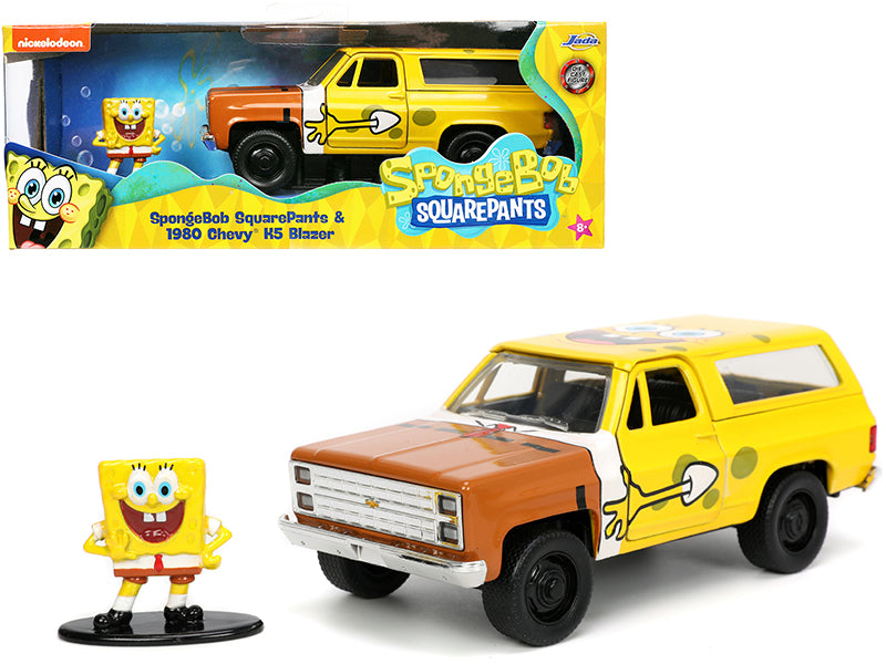 Jada 1980 Chevrolet K5 Blazer with SpongeBob SquarePants Diecast Figurine "Hollywood Rides" Series 1/32 Diecast Model Car by Jada