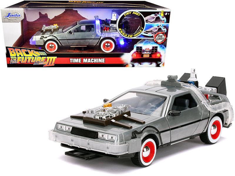 Jada DeLorean Brushed Metal Time Machine with Lights "Back to the Future Part III" (1990) Movie "Hollywood Rides" Series 1/24 Diecast Model Car by Jada