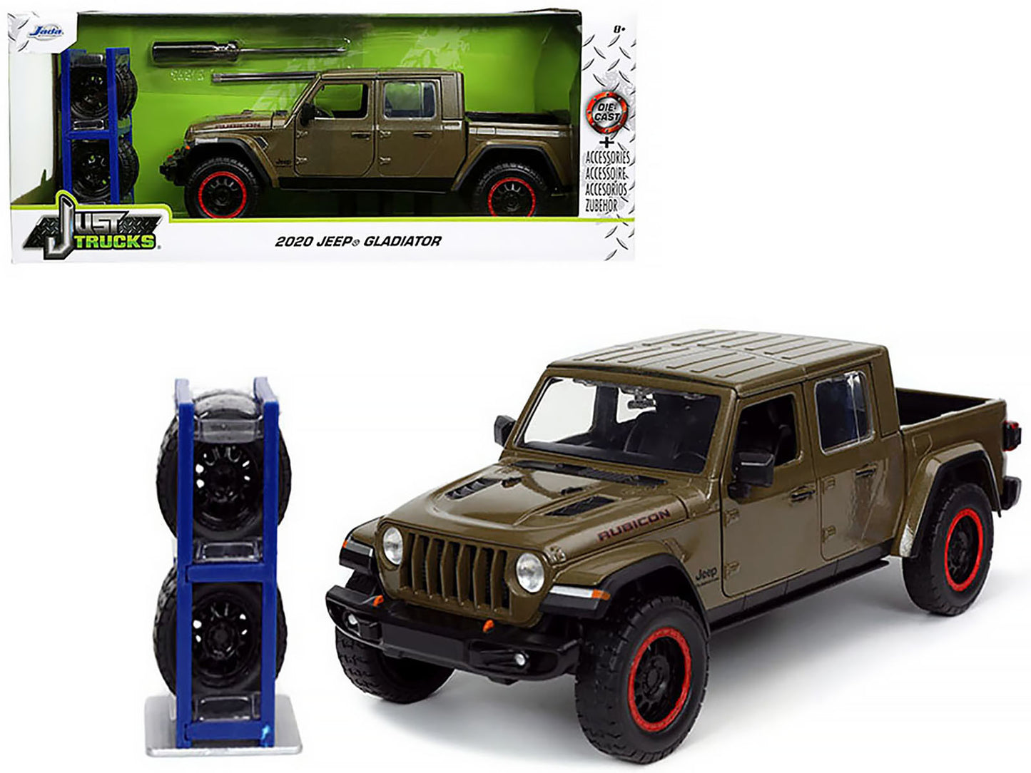 Jada 2020 Jeep Gladiator Rubicon Pickup Truck Dark Green Metallic with Extra Wheels "Just Trucks" Series 1/24 Diecast Model Car by Jada