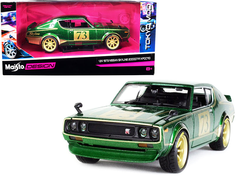 Maisto 1973 Nissan Skyline 2000GT-R (KPGC110) #73 Green Metallic with Gold Stripes "Tokyo Mod" Series 1/24 Diecast Model Car by Maisto