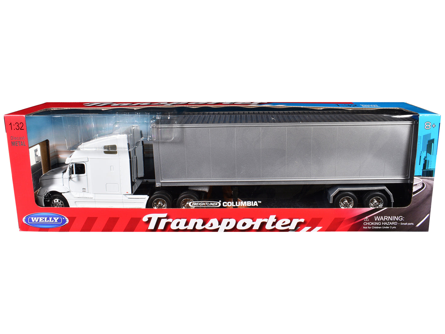 Welly Freightliner Columbia Truck White with Gray Container 1/32 Diecast Model by Welly