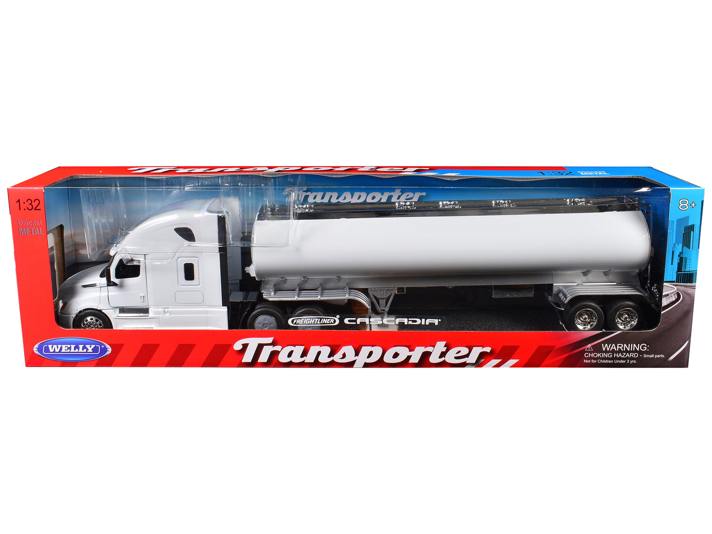 Welly Freightliner Cascadia Truck White with White Tanker Trailer "Transporter" Series 1/32 Diecast Model by Welly