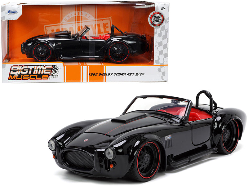 Jada 1965 Shelby Cobra 427 S/C Black with Matt Black and Red Stripes and Red Interior "Bigtime Muscle" Series 1/24 Diecast Model Car by Jada