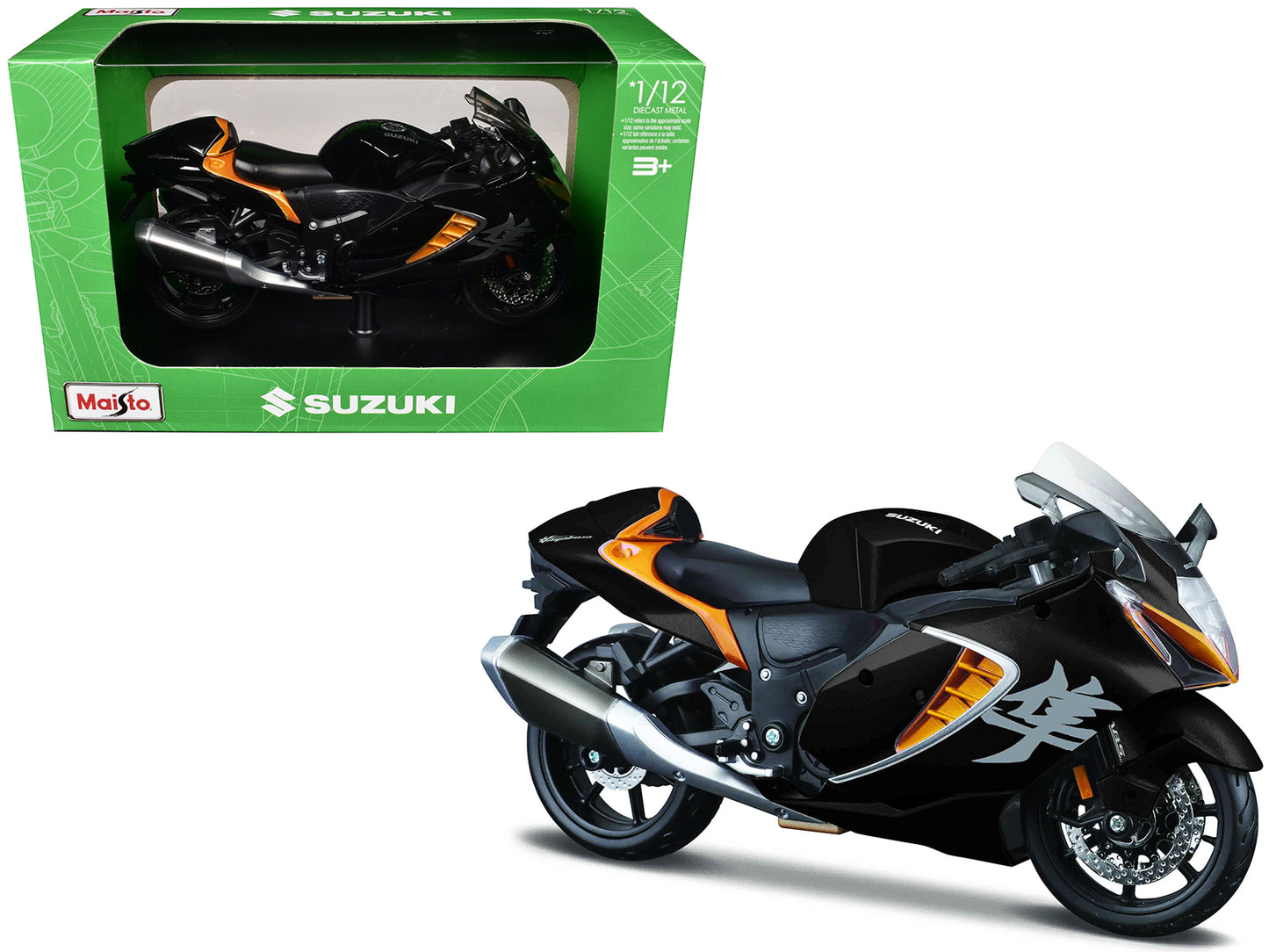 Maisto 2022 Suzuki Hayabusa Black Metallic 1/12 Diecast Motorcycle Model by Maisto