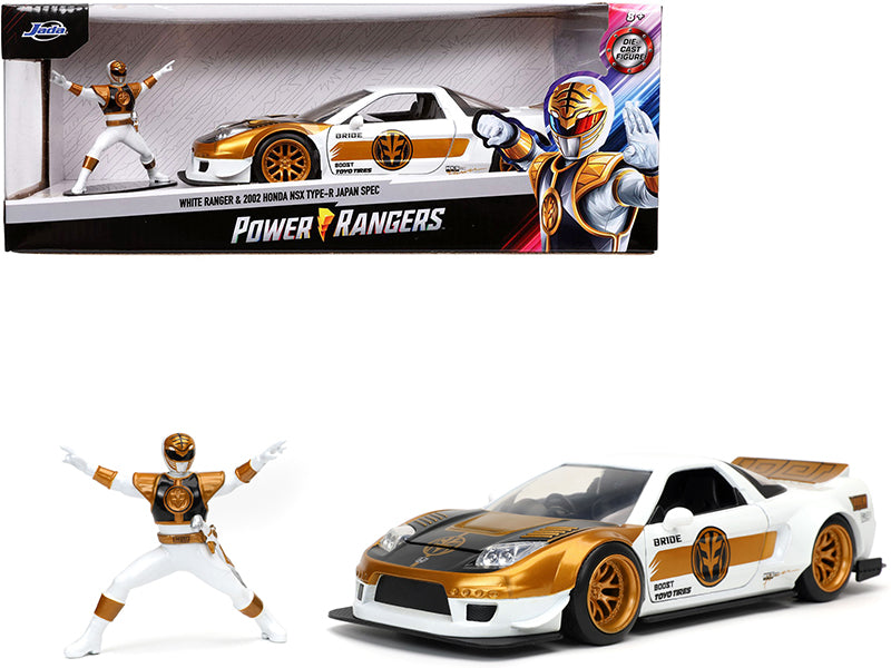 Jada 2002 Honda NSX Type-R Japan Spec RHD (Right Hand Drive) and White Ranger Diecast Figurine "Power Rangers" 1/24 Diecast Model Car by Jada
