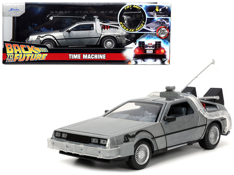 Jada DeLorean Brushed Metal Time Machine with Lights "Back to the Future" (1985) Movie "Hollywood Rides" Series 1/24 Diecast Model Car by Jada