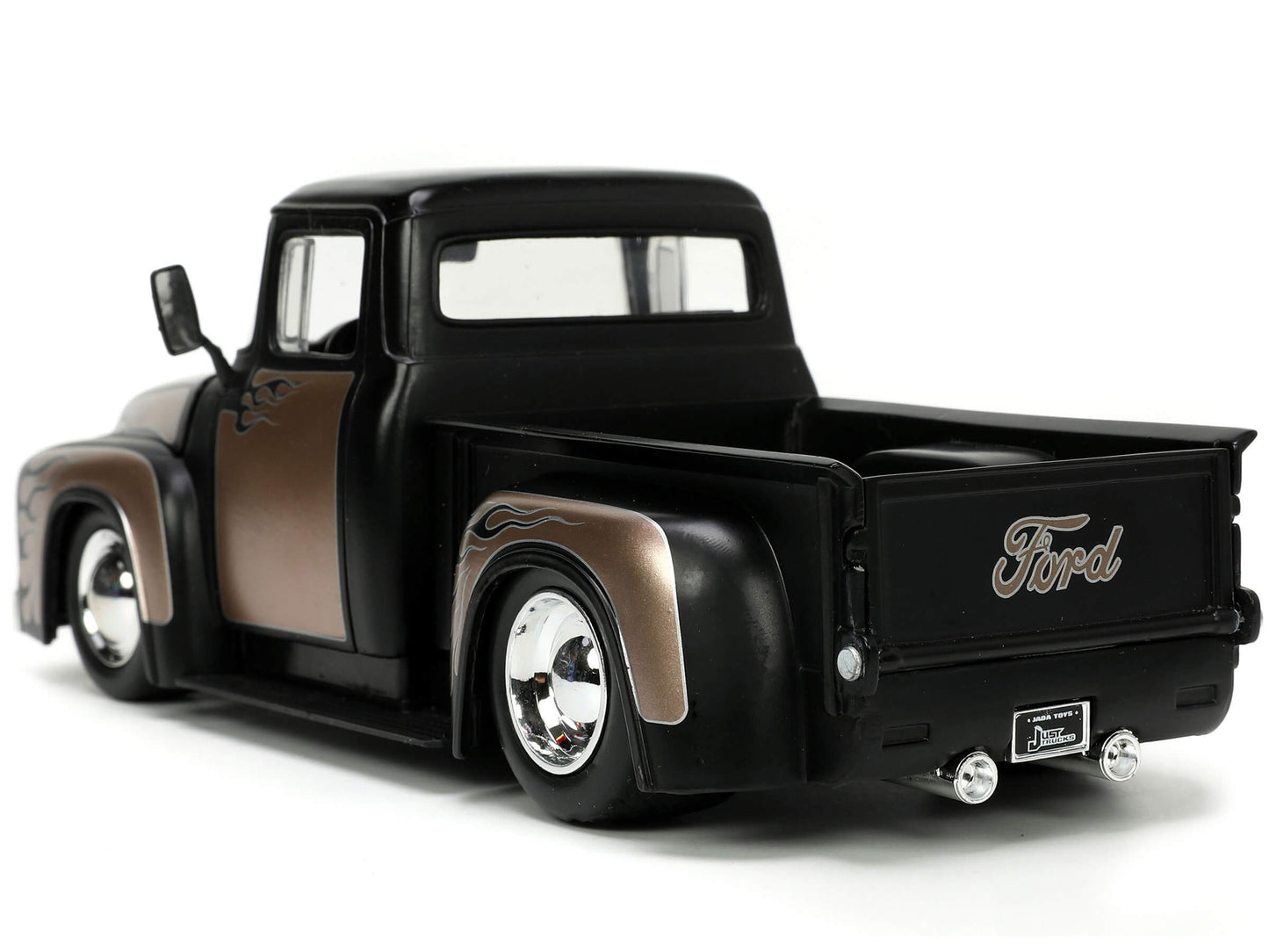 Jada 1956 Ford F-100 Pickup Truck Matt Black and Champagne with Flames with Extra Wheels "Just Trucks" Series 1/24 Diecast Model Car by Jada