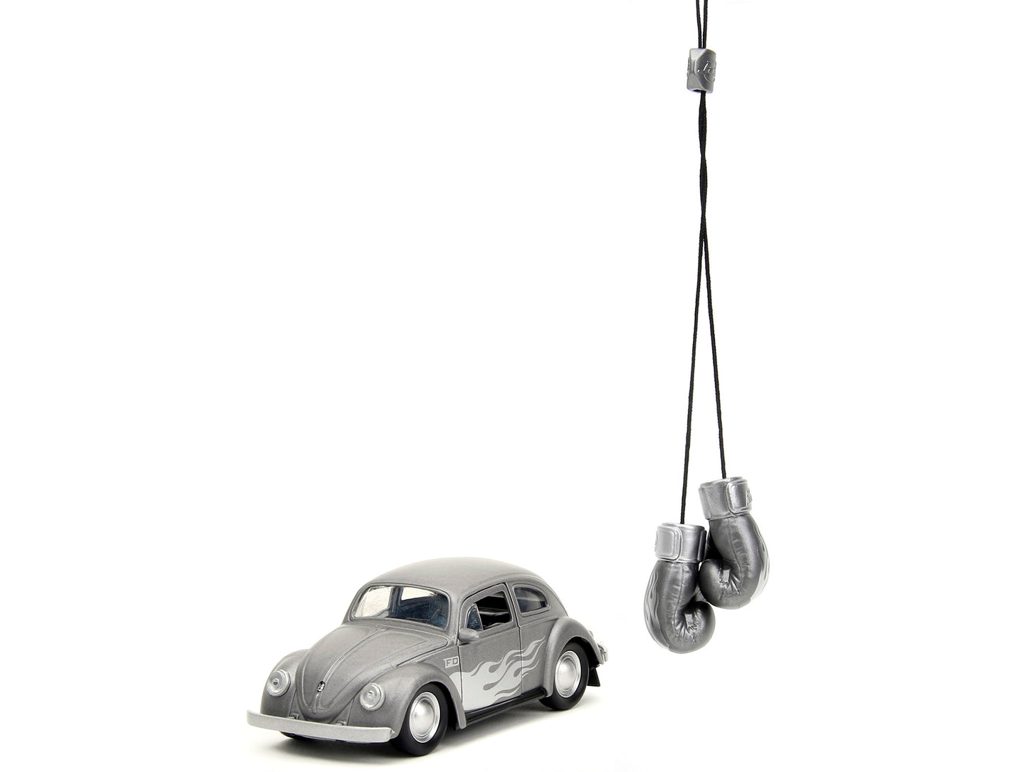 Jada 1959 Volkswagen Beetle Gray Metallic with Silver Flames and Boxing Gloves Accessory "Punch Buggy" Series 1/32 Diecast Model Car by Jada
