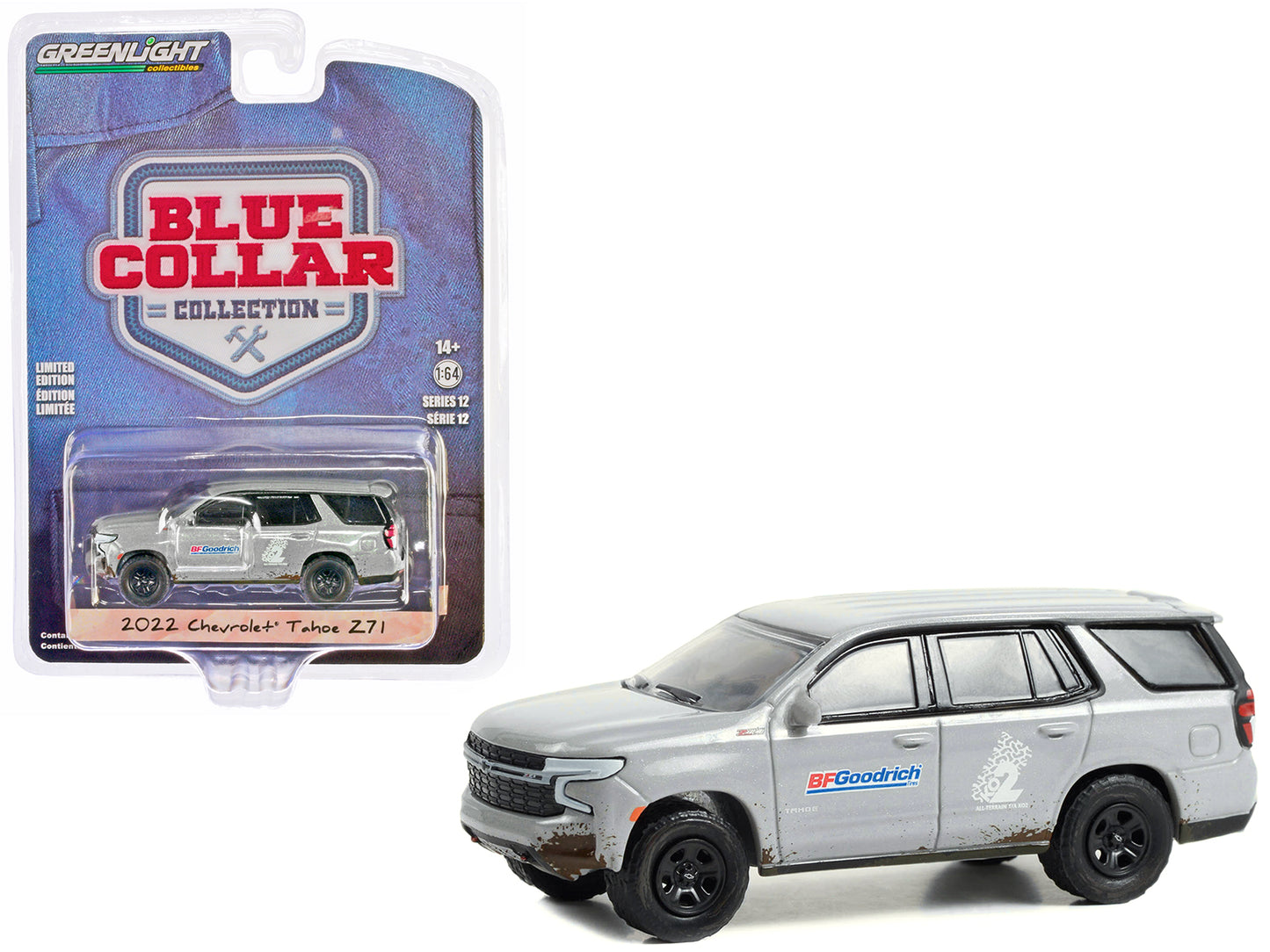 Greenlight 2022 Chevrolet Tahoe Z71 Gray Metallic (Dirty) "BFGoodrich" "Blue Collar Collection" Series 12 1/64 Diecast Model Car by Greenlight