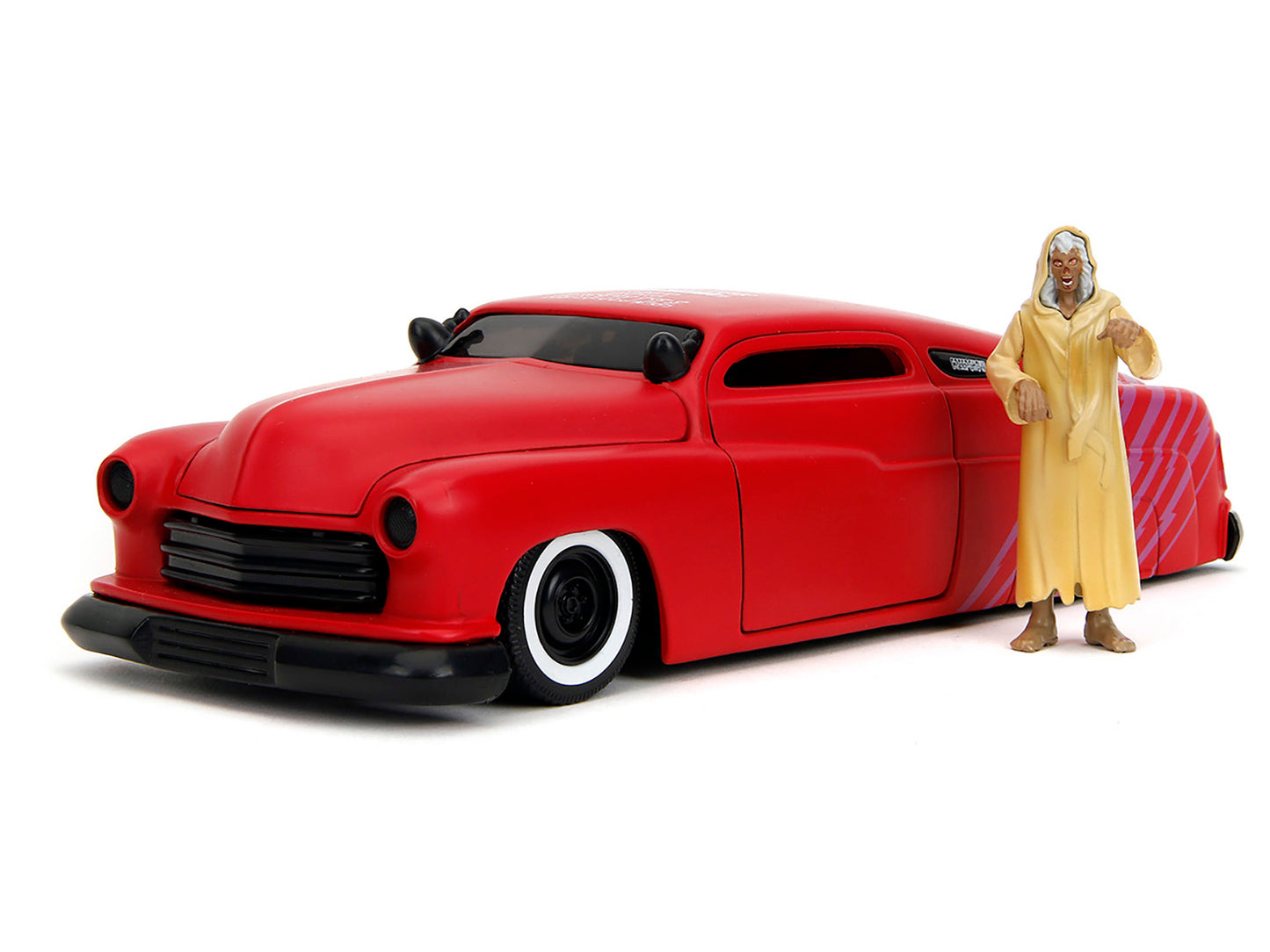 Jada 1951 Mercury Matt Red with Purple Stripes and Creep Diecast Figure "Creepshow" (1982) Movie "Hollywood Rides" Series 1/24 Diecast Model Car by Jada