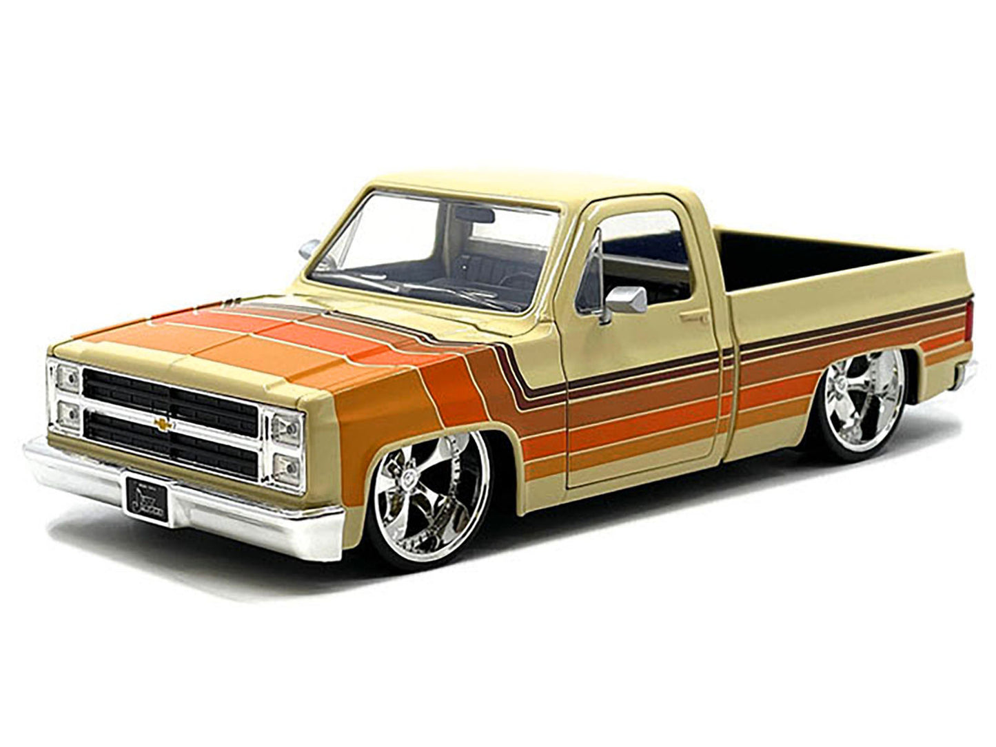 Jada 1985 Chevrolet C-10 Pickup Truck Beige with Stripes and Cartelli Wheels "Just Trucks" Series 1/24 Diecast Model Car by Jada