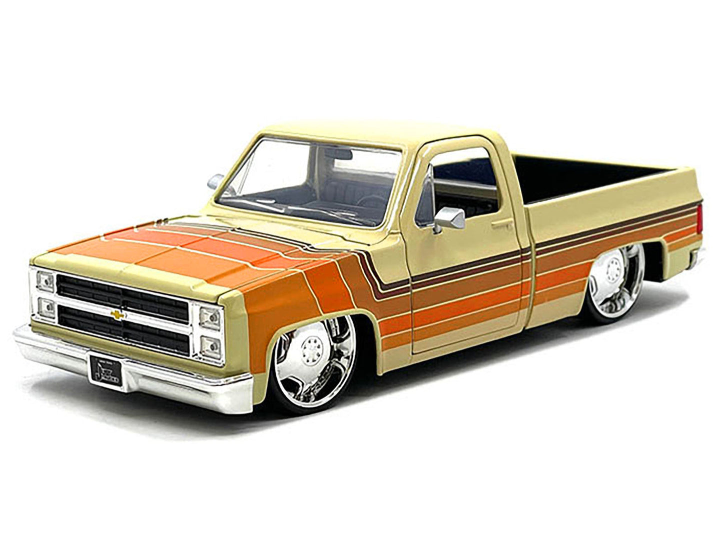 Jada 1985 Chevrolet C-10 Pickup Truck Beige with Stripes and Lowenhart Wheels "Just Trucks" Series 1/24 Diecast Model Car by Jada