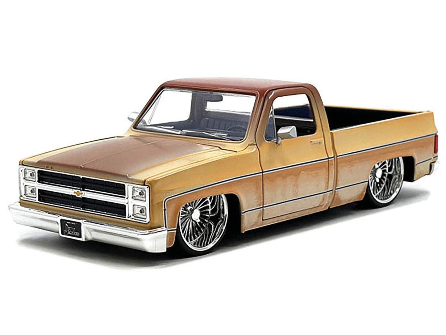 Jada 1985 Chevrolet C-10 Pickup Truck Yellow with Brown Top (Rusted) and Daytona Wire Wheels "Just Trucks" Series 1/24 Diecast Model Car by Jada