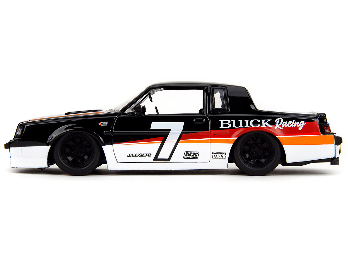 Jada 1987 Buick Grand National #7 "Buick Racing" Black and White with Stripes "Bigtime Muscle" Series 1/24 Diecast Model Car by Jada