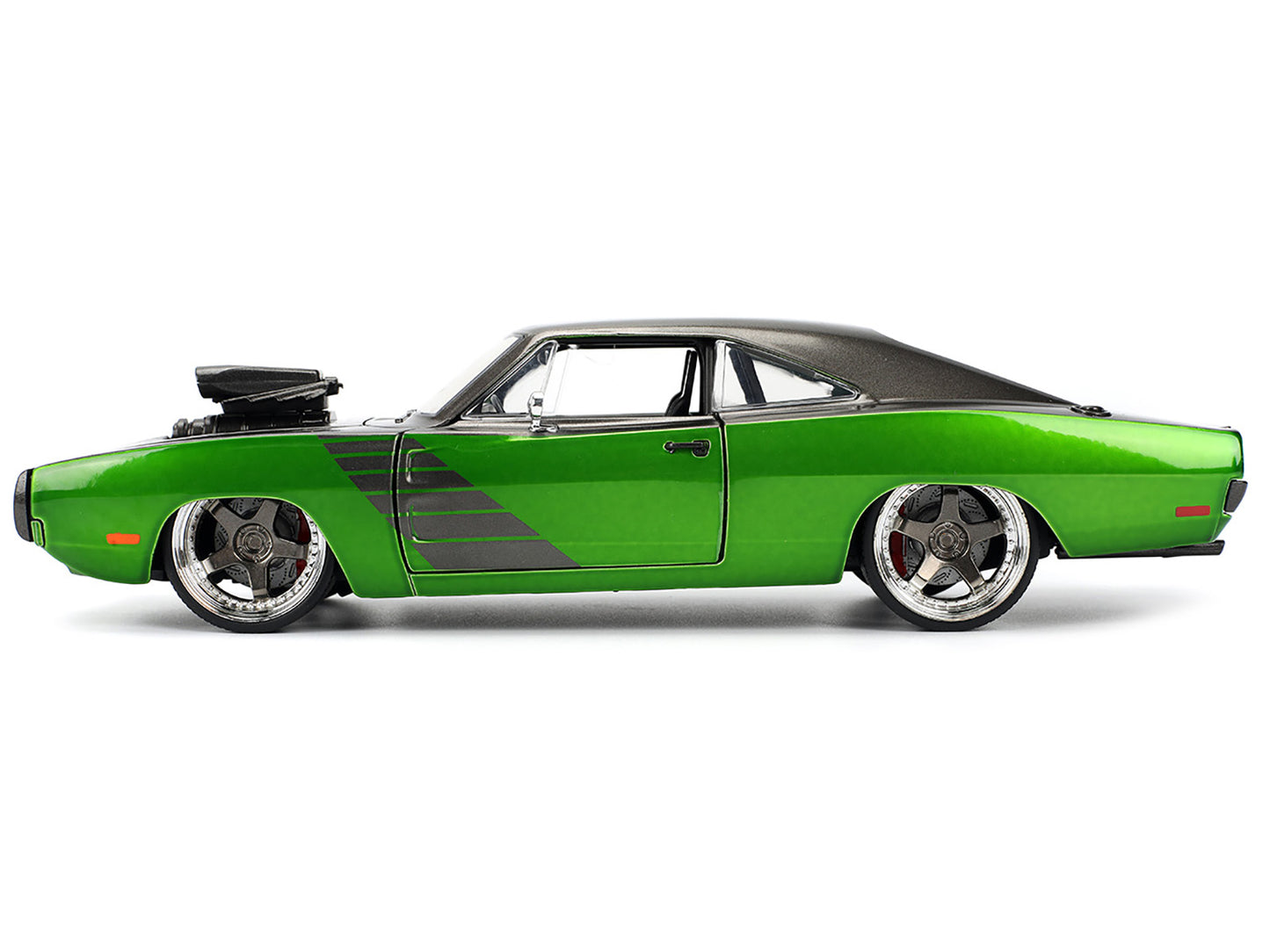 Jada 1970 Dodge Charger R/T Dark Gray Metallic and Green Metallic with Dark Gray Stripes "Bigtime Muscle" Series 1/24 Diecast Model Car by Jada