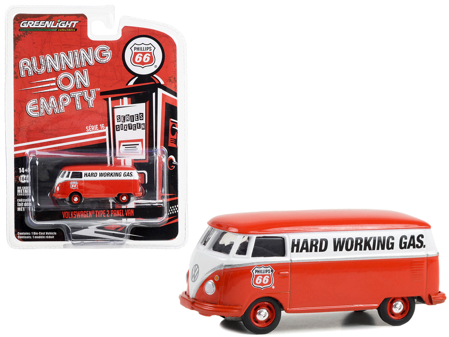 Greenlight Volkswagen Type 2 Panel Van Red and White "Phillips 66 Service" "Running on Empty" Series 16 1/64 Diecast Model Car by Greenlight