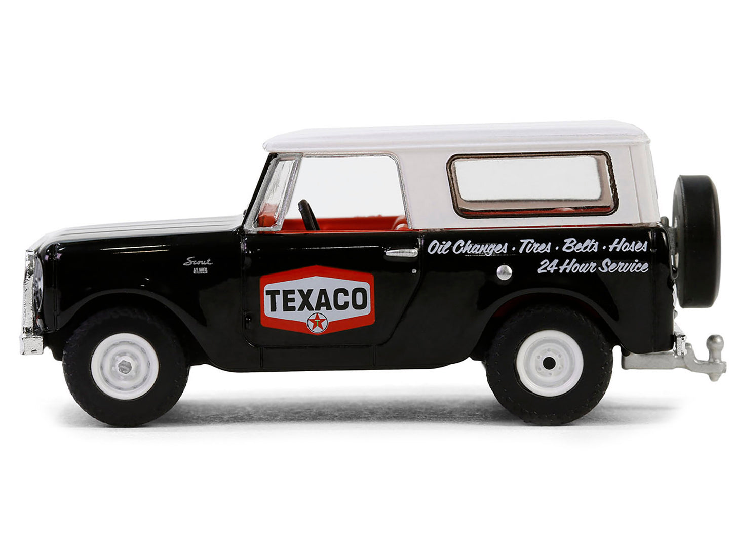Greenlight 1963 Harvester Scout "Texaco" Black with White Top and Red Interior "Texaco Special Edition" Series 1 1/64 Diecast Model Car by Greenlight