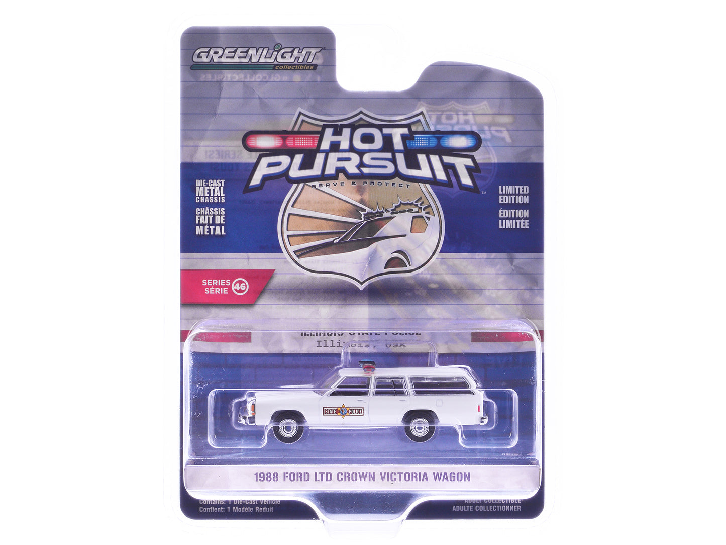 Greenlight 1988 Ford LTD Crown Victoria Wagon "Illinois State Police" White "Hot Pursuit" Series 46 1/64 Diecast Model Car by Greenlight