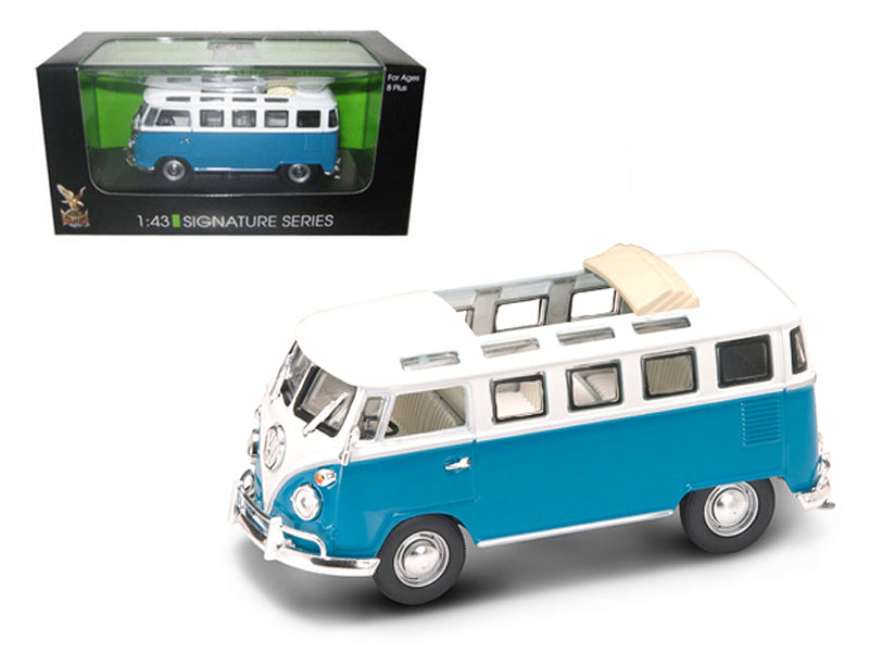 Road Signature 1962 Volkswagen Microbus Van Bus Blue With Open Roof 1/43 Diecast Car by Road Signature