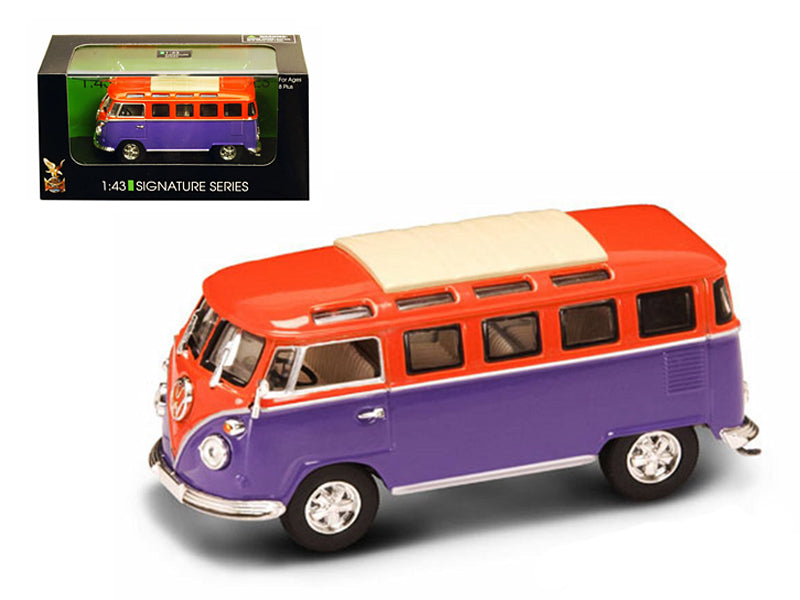 Road Signature 1962 Volkswagen Microbus Van Bus Orange/Purple 1/43 Diecast Car by Road Signature