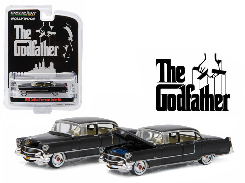 Greenlight 1955 Cadillac Fleetwood Series 60 Black "The Godfather" (1972) Movie "Hollywood Series" Release 14 1/64 Diecast Model Car by Greenlight
