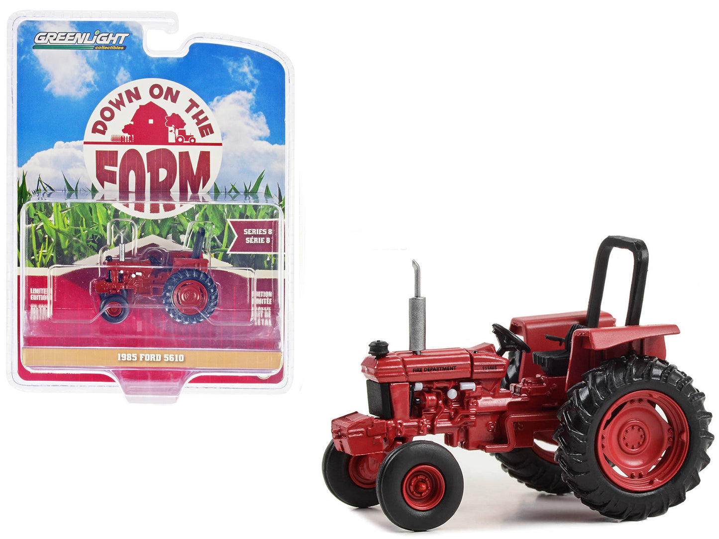 Greenlight 1985 Ford 5610 Tractor Red "Memphis Tennessee Fire Department" "Down on the Farm" Series 1/64 Diecast Model by Greenlight