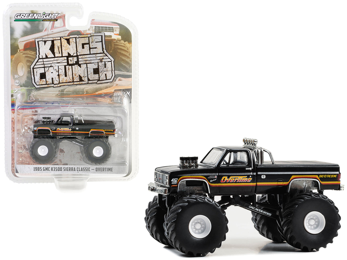 Greenlight 1985 GMC K3500 Sierra Classic Monster Truck Black "Overtime" "Kings of Crunch" Series 14 1/64 Diecast Model Car by Greenlight