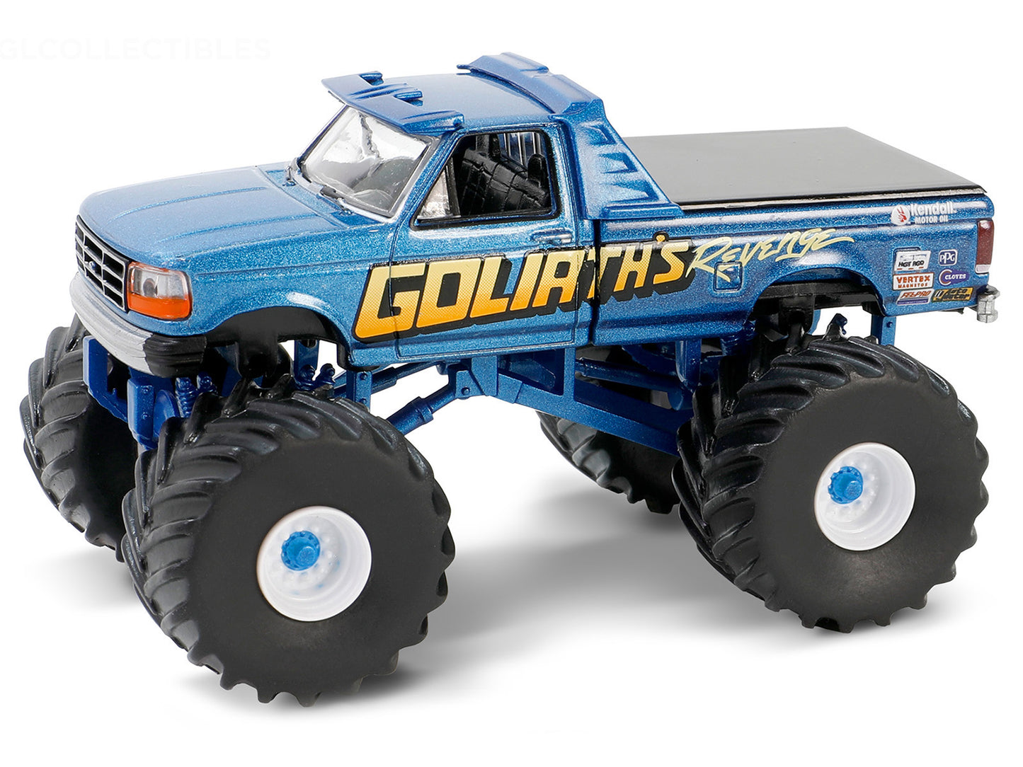 Greenlight 1992 Ford F-250 Monster Truck Blue Metallic "Goliath’s Revenge" "Kings of Crunch" Series 15 1/64 Diecast Model Car by Greenlight