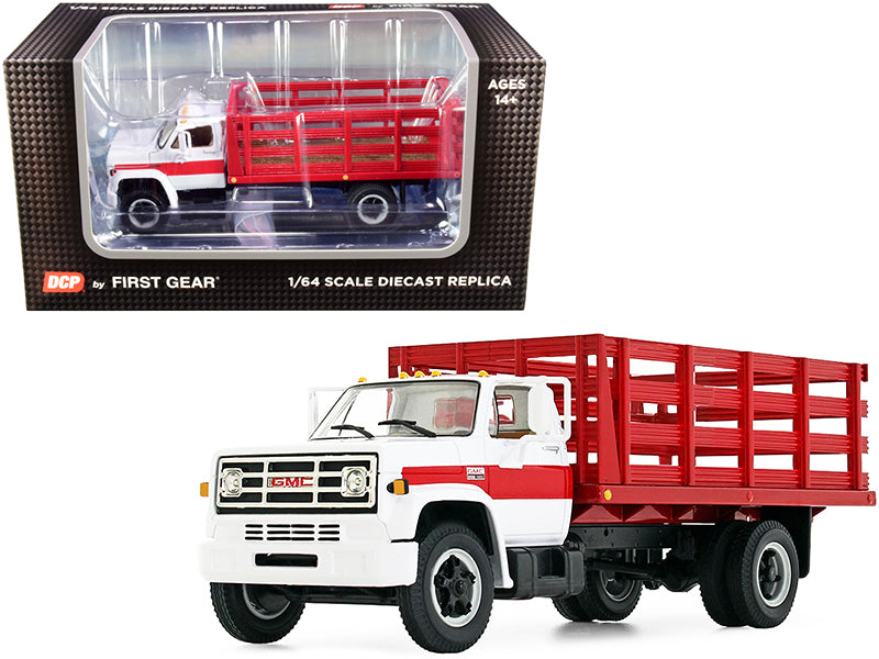 First Gear GMC 6500 Stake Truck White and Red 1/64 Diecast Model by DCP/First Gear