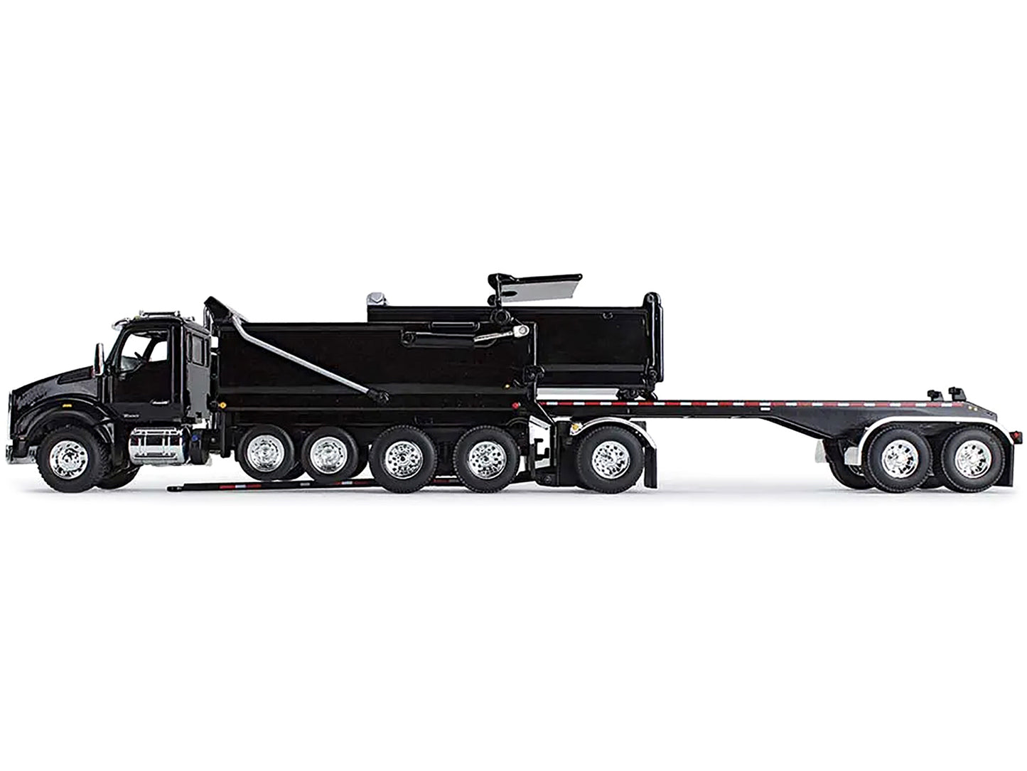 First Gear Kenworth T880 Quad-Axle Dump Truck and Rogue Transfer Tandem-Axle Dump Trailer Black 1/64 Diecast Model by DCP/First Gear