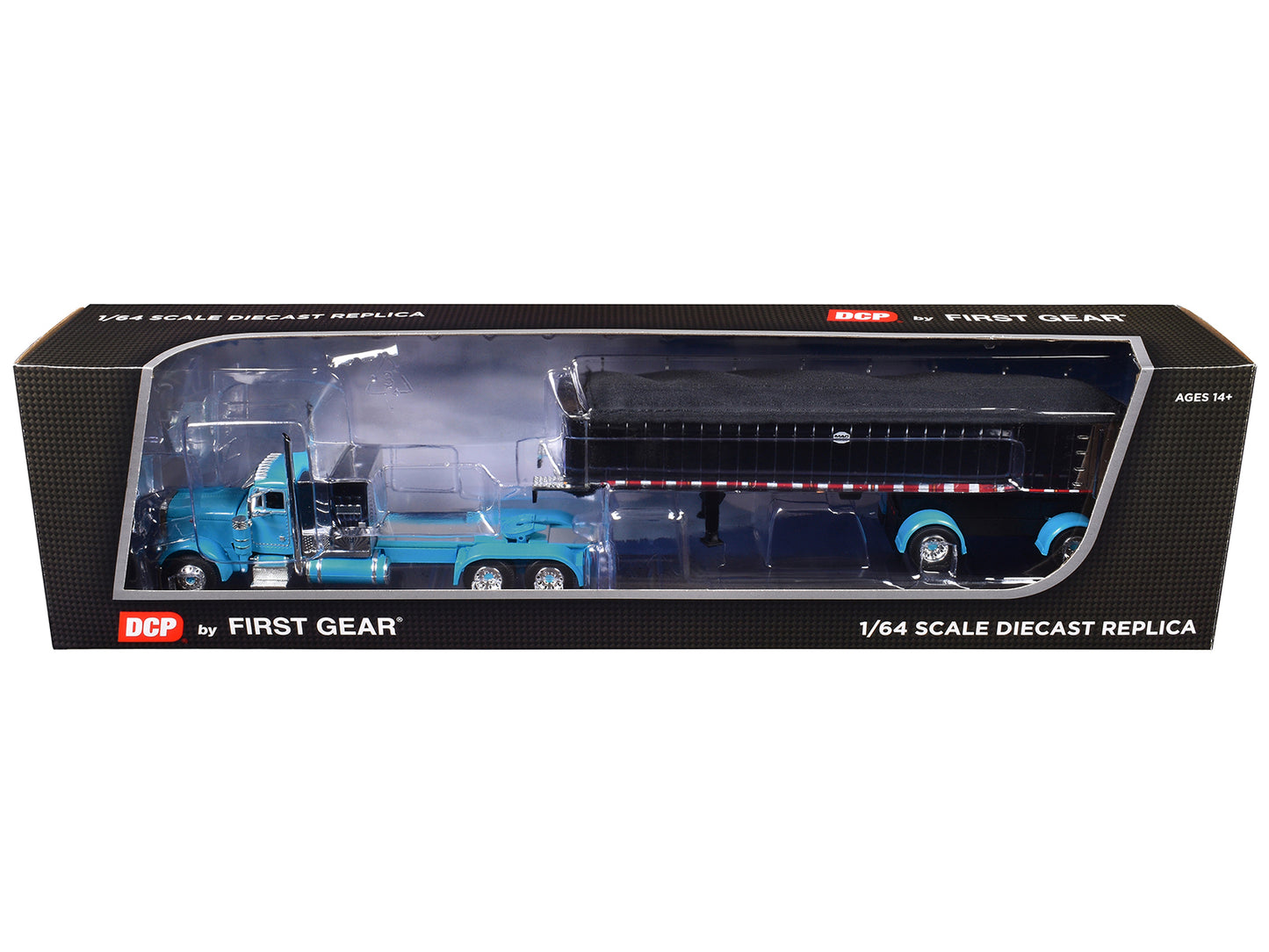 First Gear Peterbilt 379 with 60" Vintage Sleeper and MAC Coal End Dump Trailer Cyan Blue and Chrome 1/64 Diecast Model by DCP/First Gear