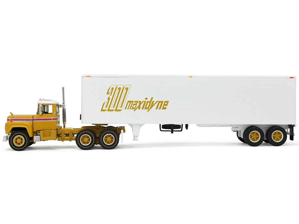 First Gear Mack R-Model Day Cab and 40' Vintage Trailer Yellow with Red Stripes and White Top "Mack Anniversary" 1/64 Diecast Model by DCP/First Gear