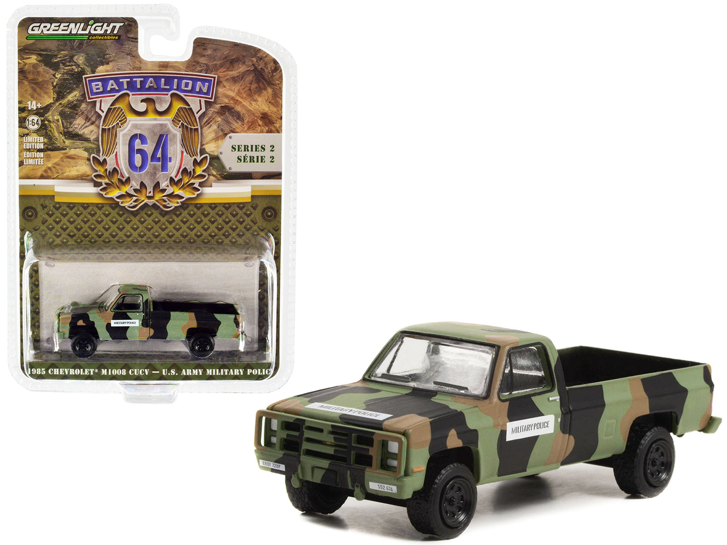 Greenlight 1985 Chevrolet M1008 CUCV Pickup Truck Camouflage "U.S. Army Military Police" "Battalion 64" Release 2 1/64 Diecast Model Car by Greenlight