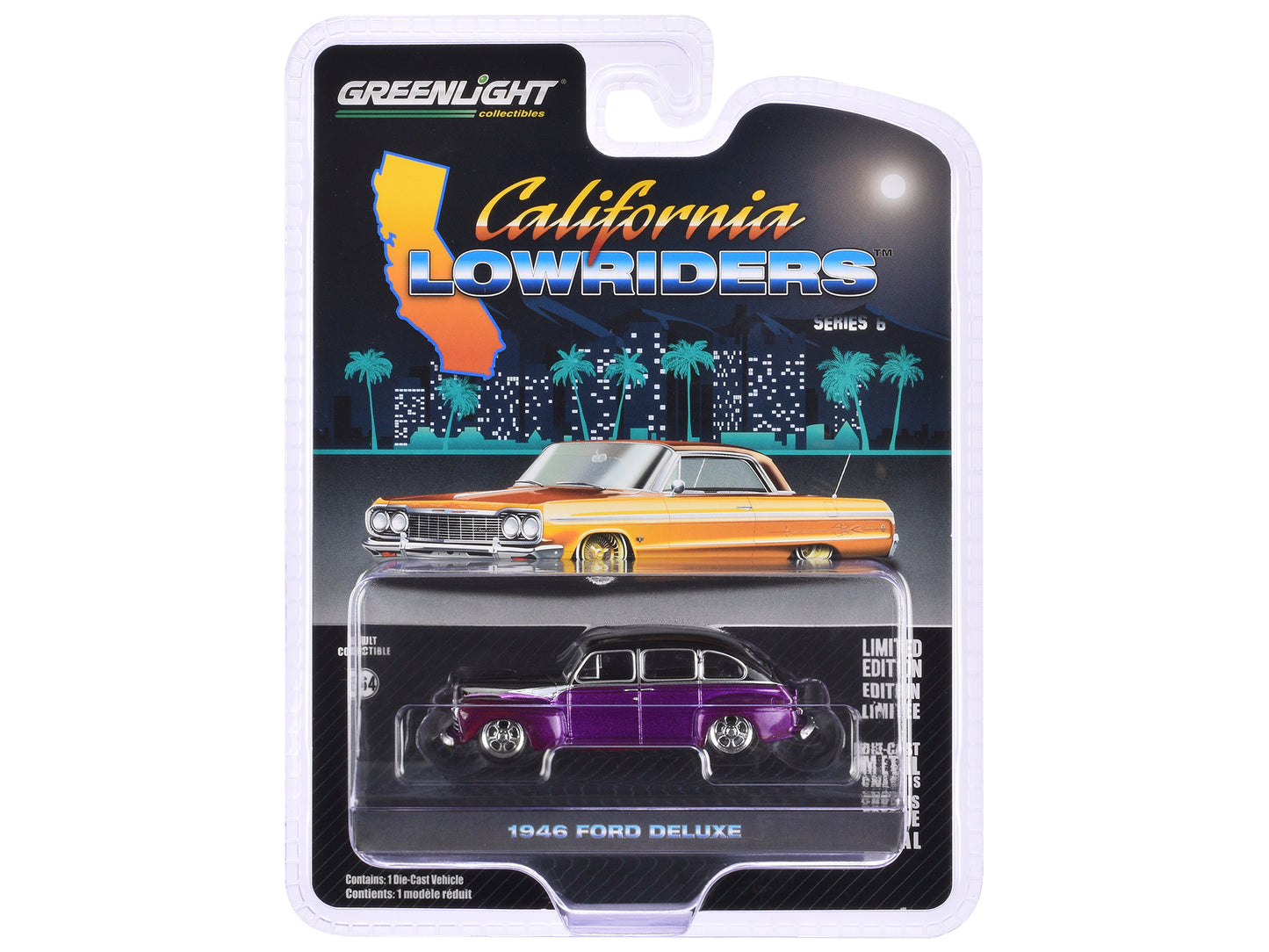 Greenlight 1946 Ford Fordor Super Deluxe Dark Purple Metallic and Black "California Lowriders" Series 6 1/64 Diecast Model Car by Greenlight