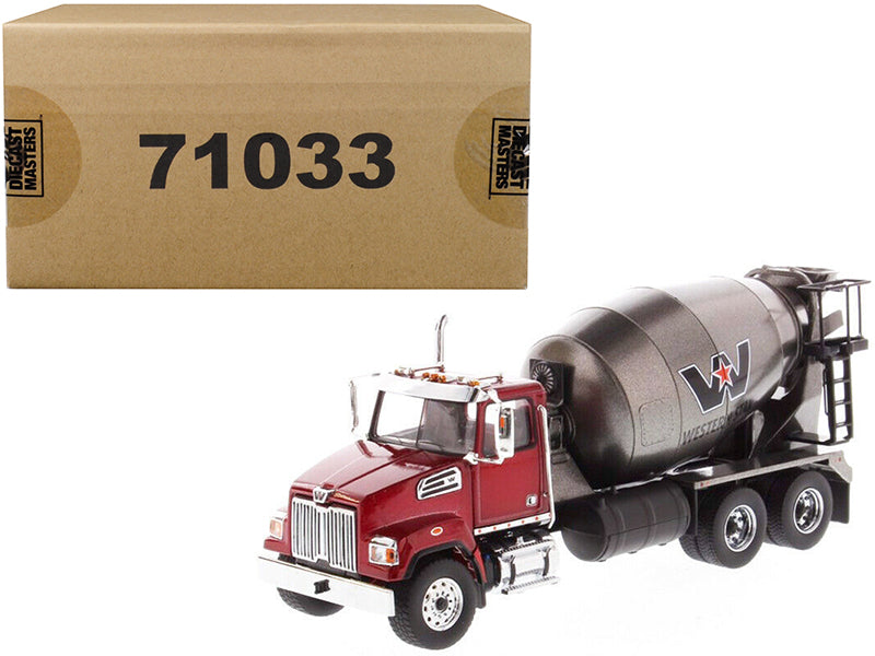 Diecast Masters Western Star 4700 SF Concrete Mixer Truck Metallic Red with Gray Body 1/50 Diecast Model by Diecast Masters