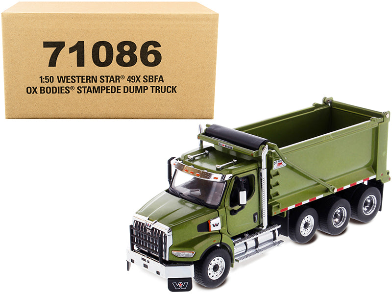 Diecast Masters Western Star 49X SBFA OX Bodies Stampede Dump Truck Olive Green Metallic "Transport Series" 1/50 Diecast Model by Diecast Masters